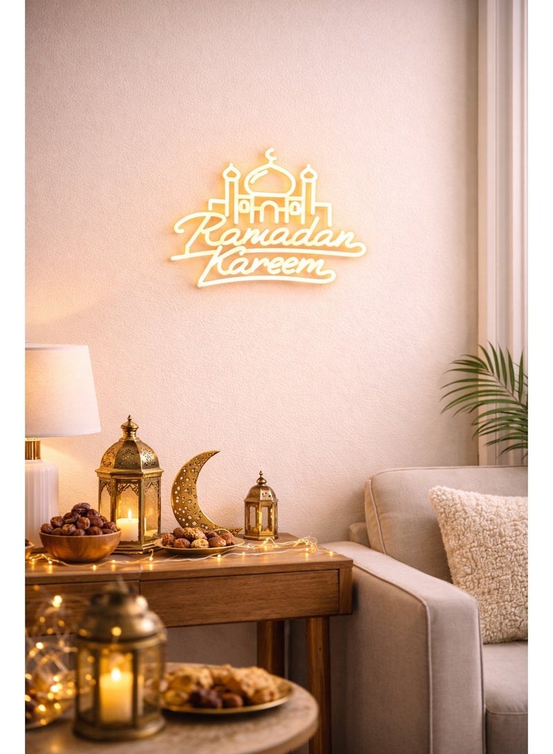 مصباح جداري نيون LED رمضان كريم يعمل بمنفذ USB، إضاءة دافئة بيضاء، مصباح معلق مزخرف للمسجد مع سلك بطول مترين، مناسب للمنزل، الباب، غرفة المعيشة، والديكور الخارجي لرمضان - Image 1